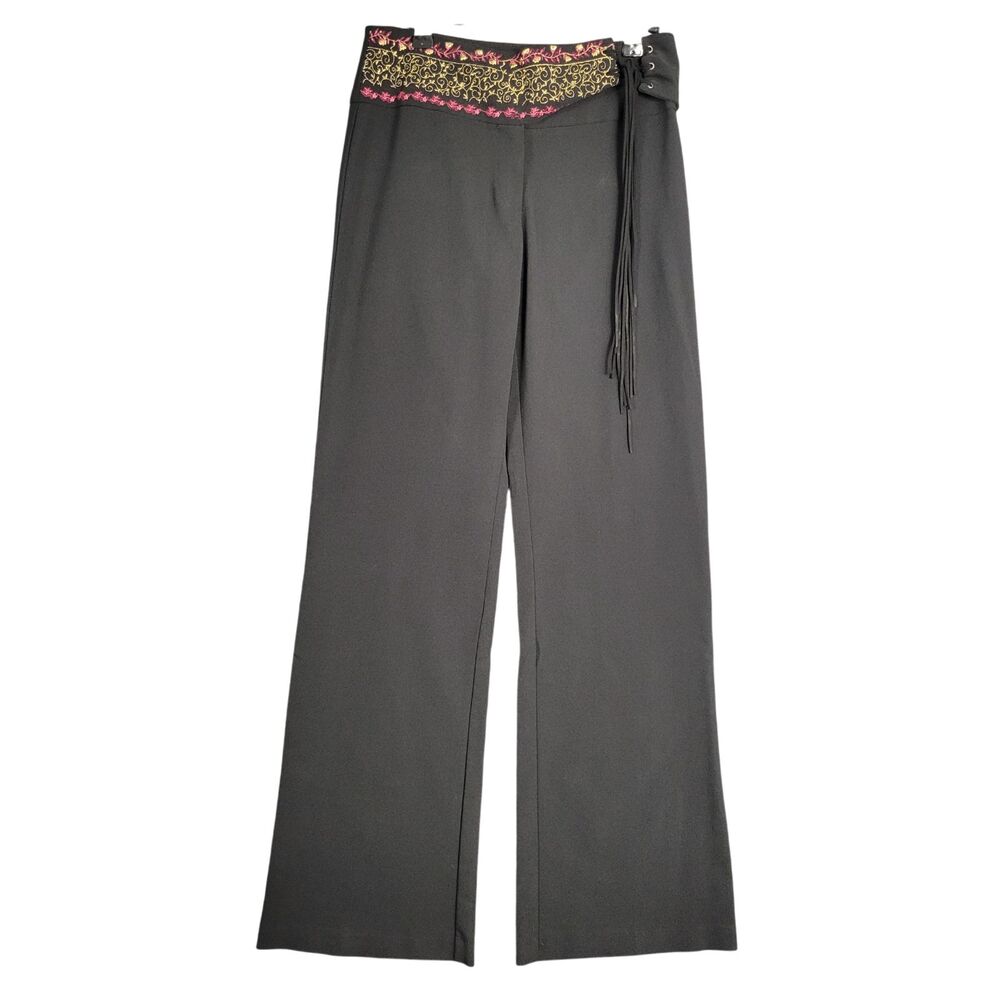 Y2K XOXO Black Boho Lace Up Embroidered Belted Hippie Festival Pants SIZE 5